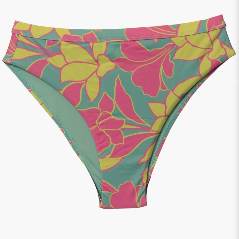 Jolyn Clothing Floral High-Cut Bikini Bottom in Teal, Pink & Yellow
